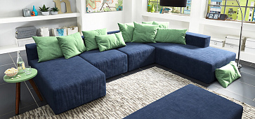 Бирюзовый диван в интерьере-30, Большой модульный диван Драм для гостиной